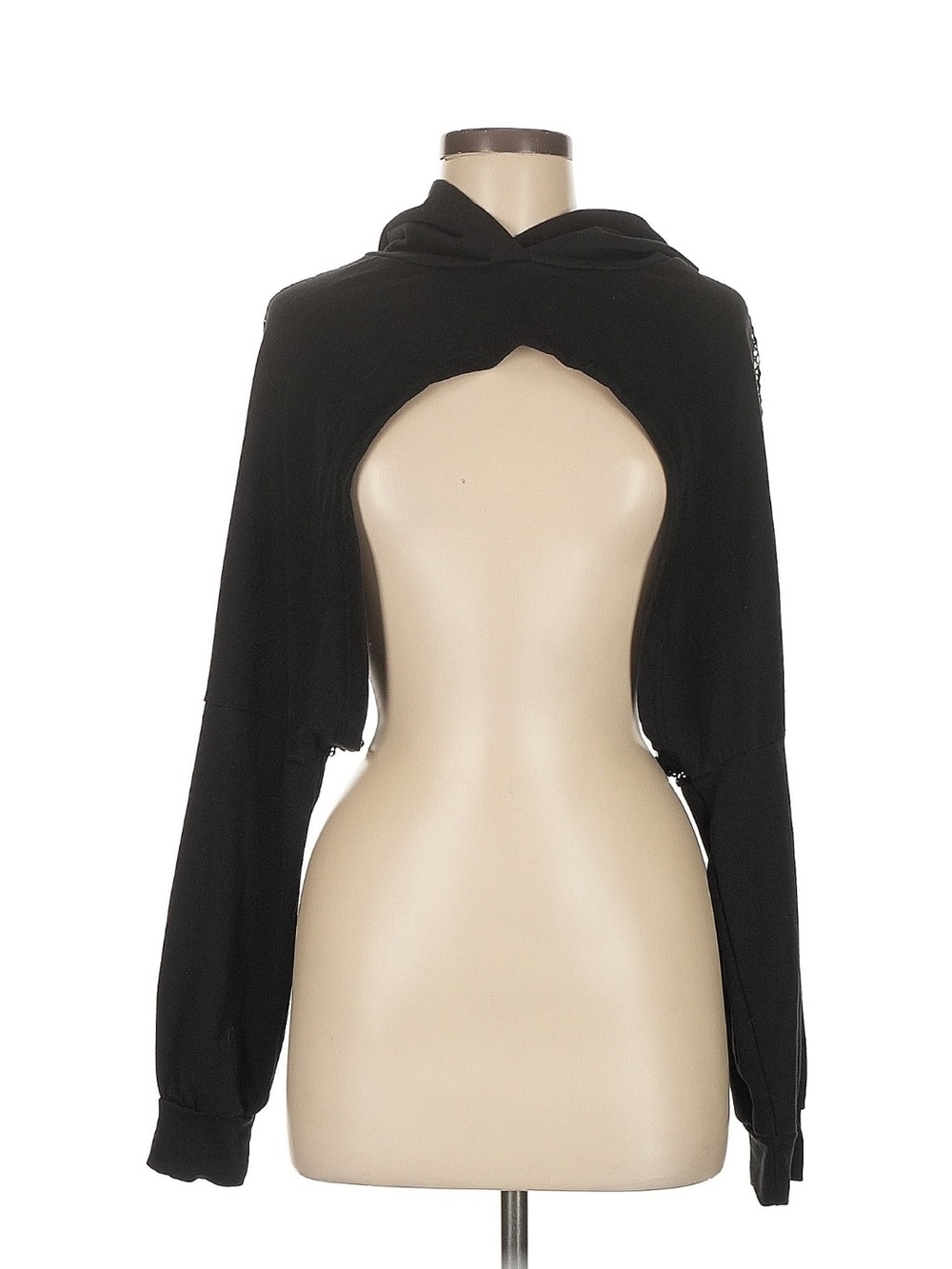 Black Hoodie Cropped Shrug Fishnet Sweater - Size M🖤🥀
